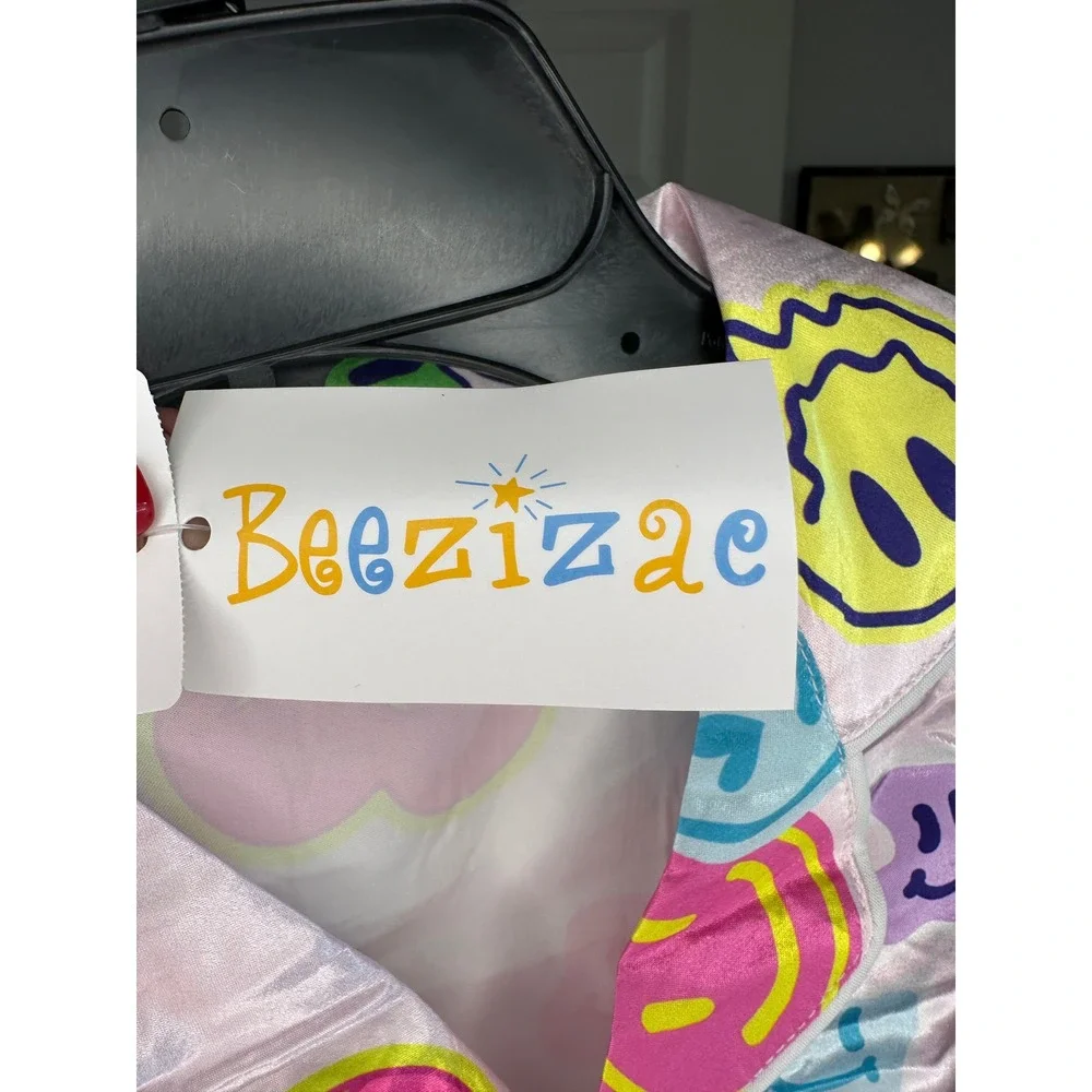 Beezizac Kids Pajama Set Long Sleeve Pants Smiley‎ Face Love Print Size 14